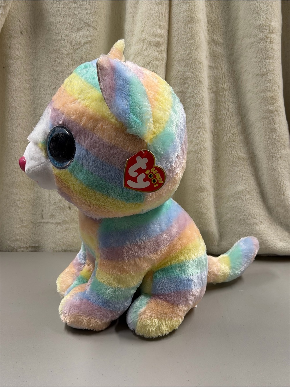 Plush Rainbow Striped Kitty with Big Sparkle Eyes - Picture 2 of 9